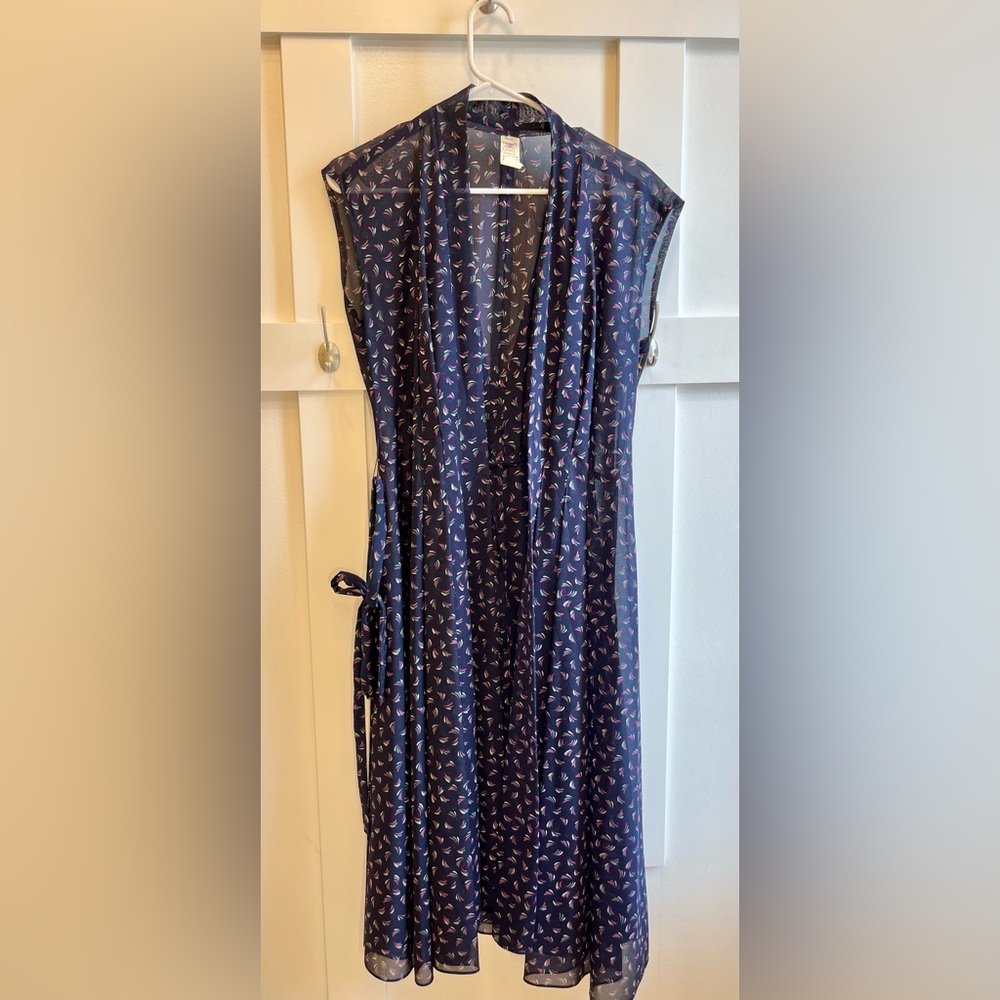 Sheer Dark Blue Dress - Floral Pattern
